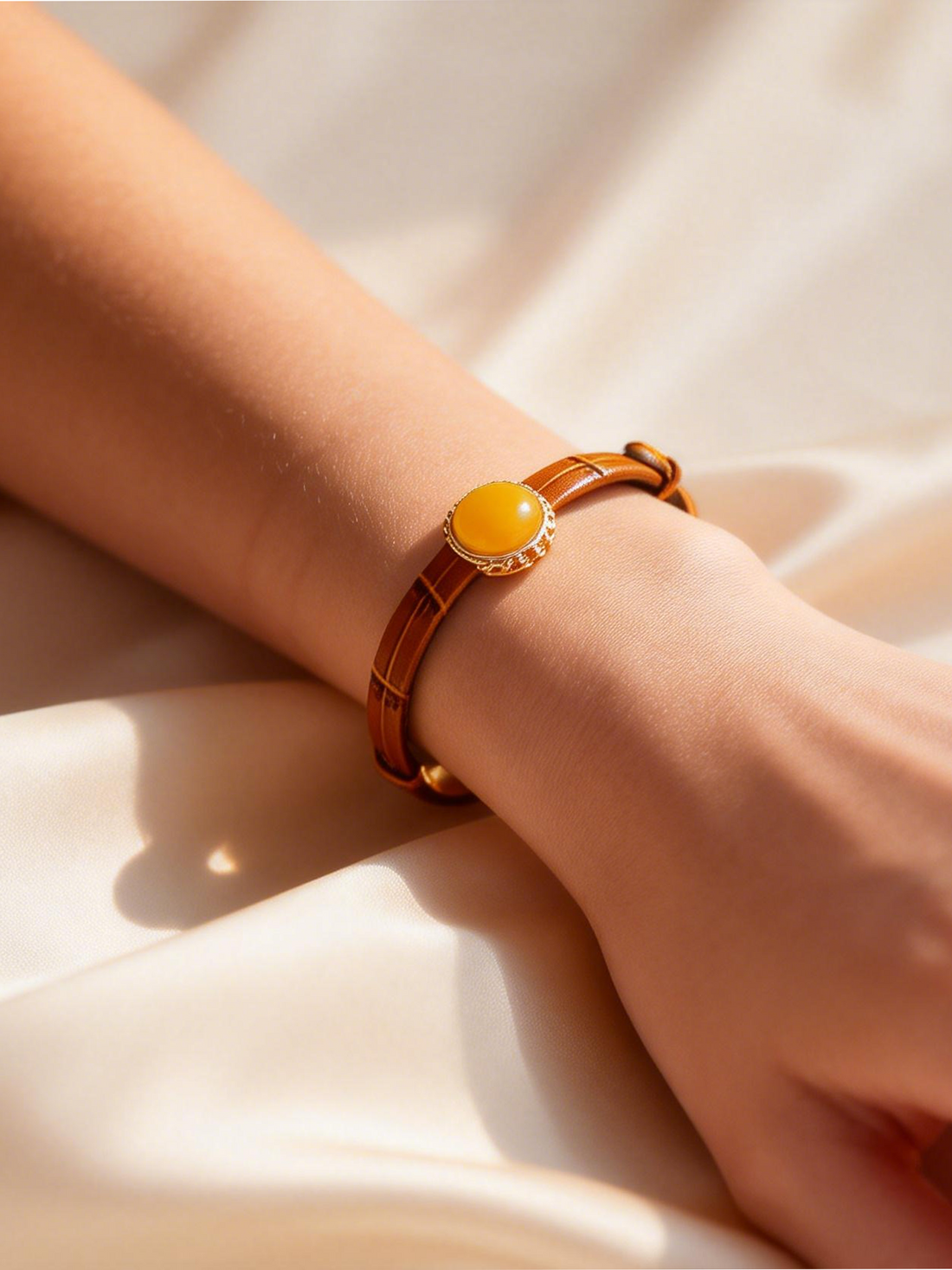 Heritage Filigree Butterscotch Amber Leather Bracelet