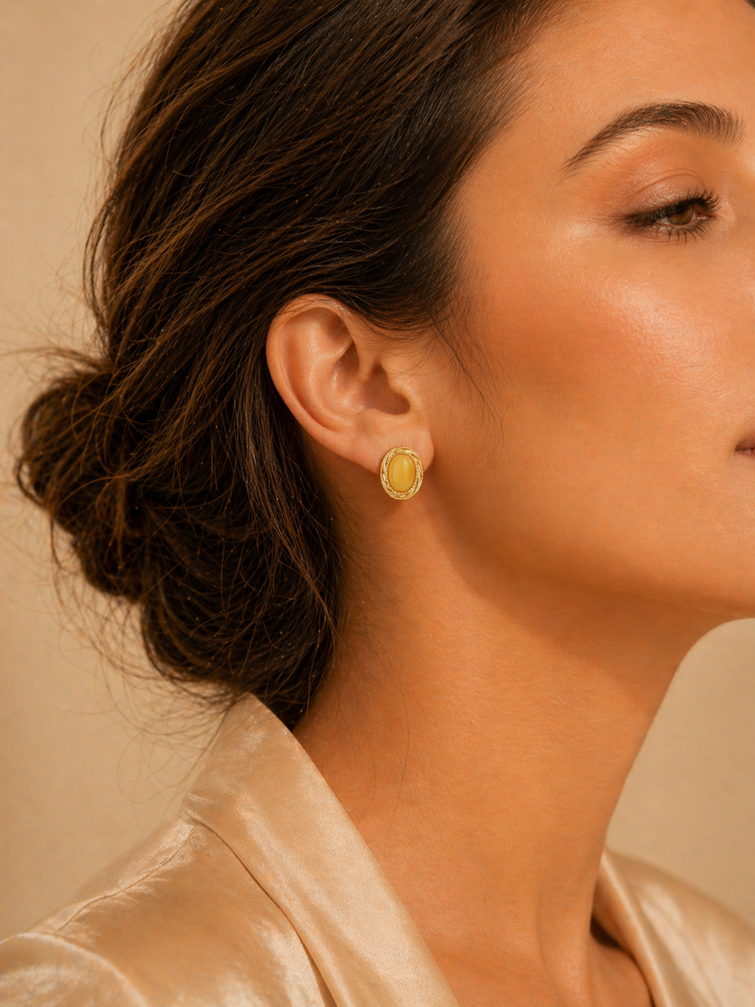 Vintage Rope Oval Butterscotch Amber Studs Earrings