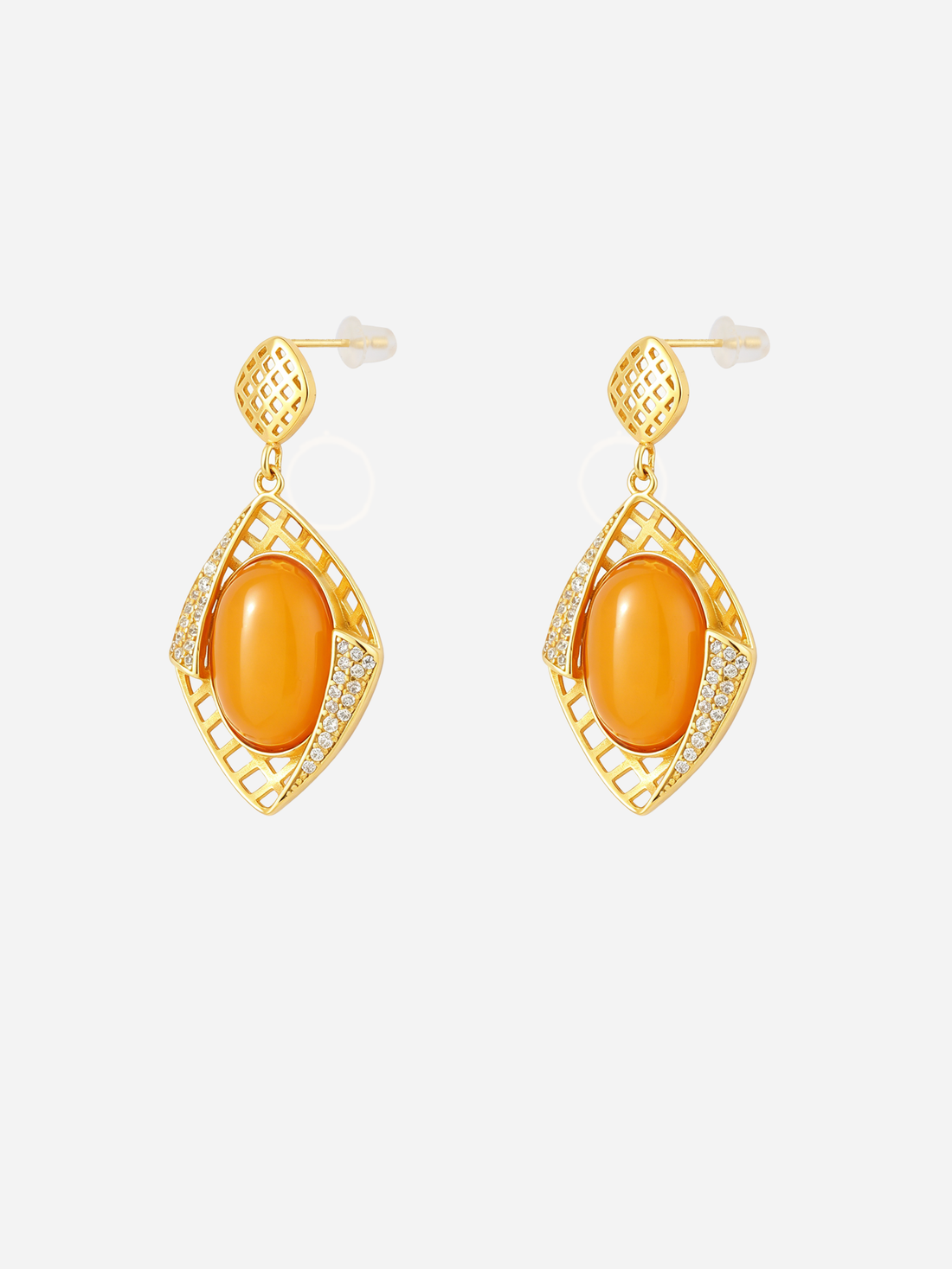 Lattice Marquise Butterscotch Amber Drop Earrings