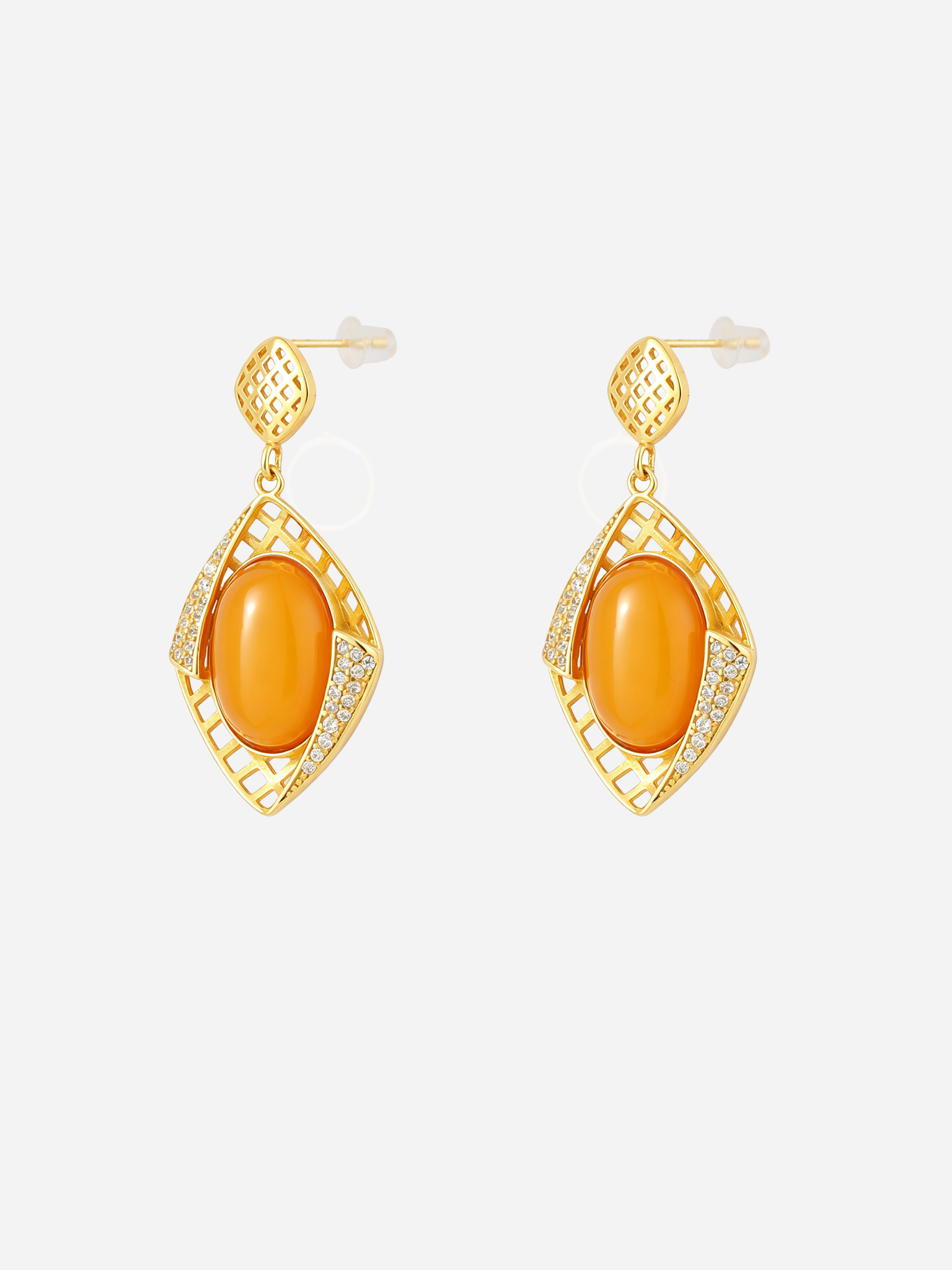 Lattice Marquise Butterscotch Amber Drop Earrings