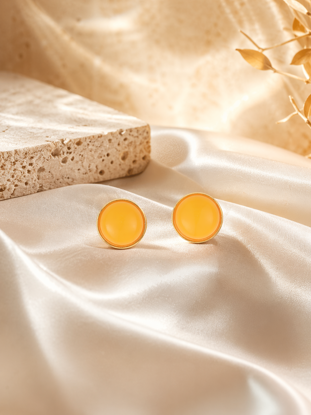 Tiny Round Butterscotch Amber Stud Earrings
