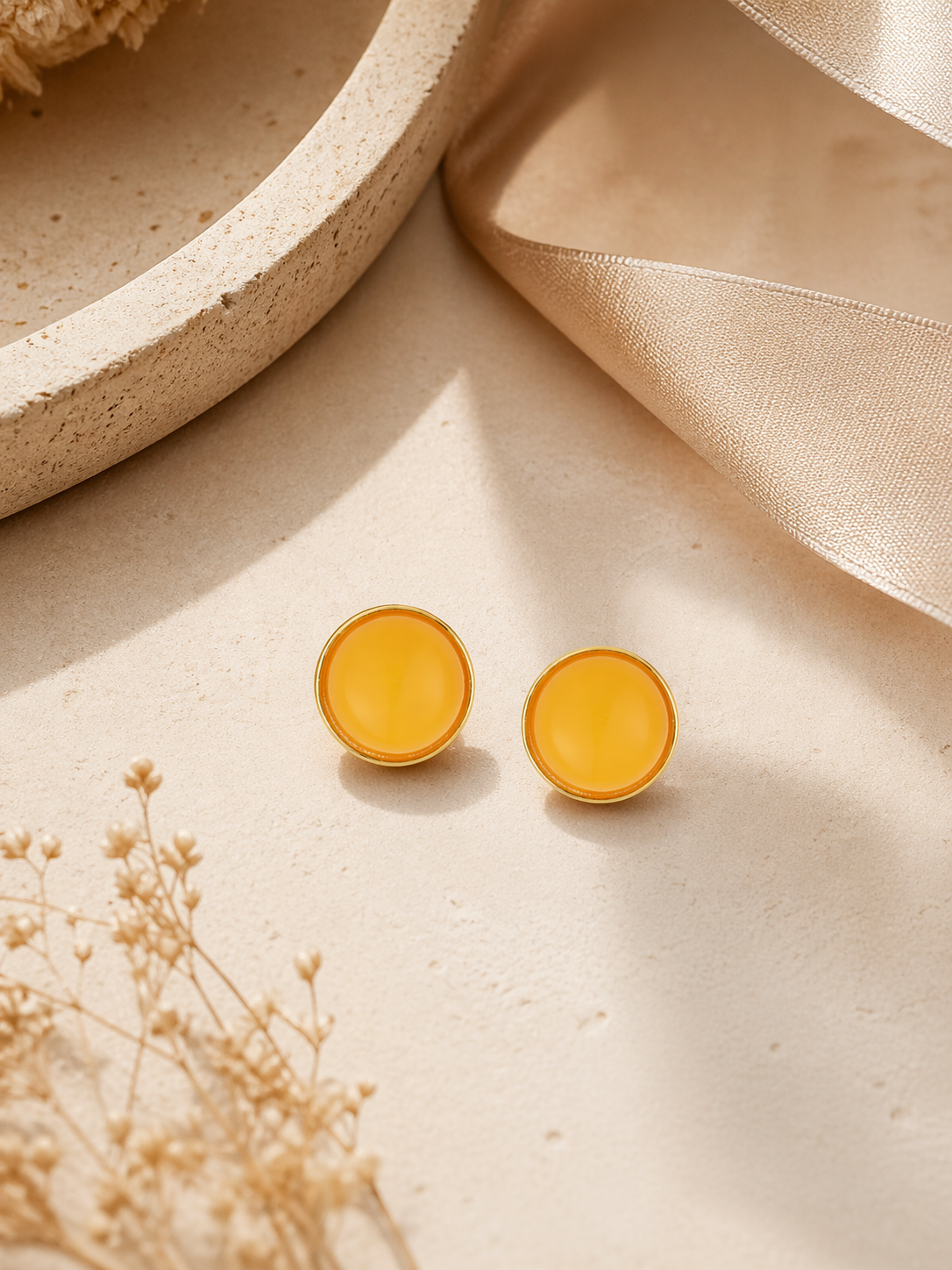 Tiny Round Butterscotch Amber Stud Earrings