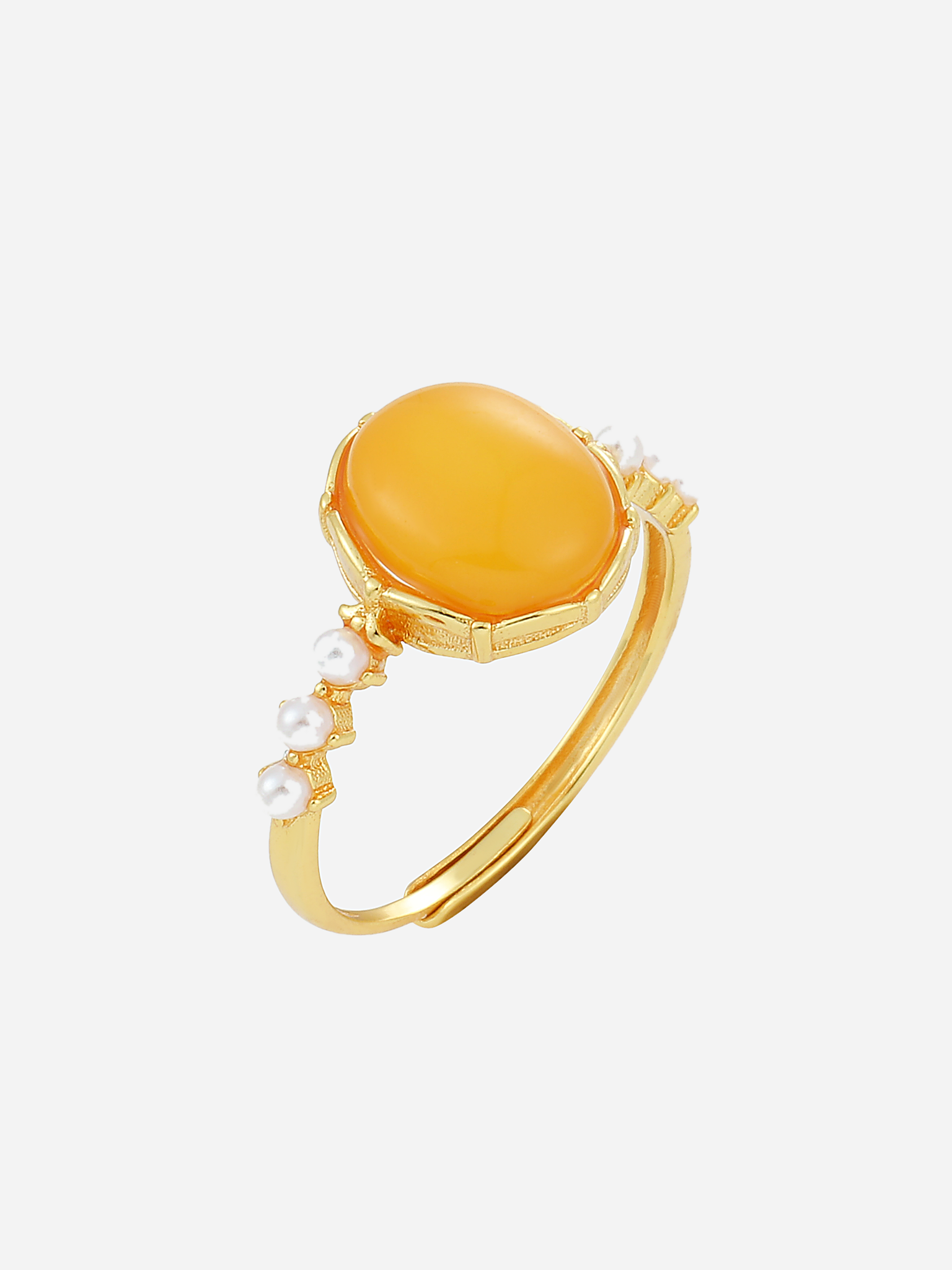 Luminous Pearl Butterscotch Amber Ring