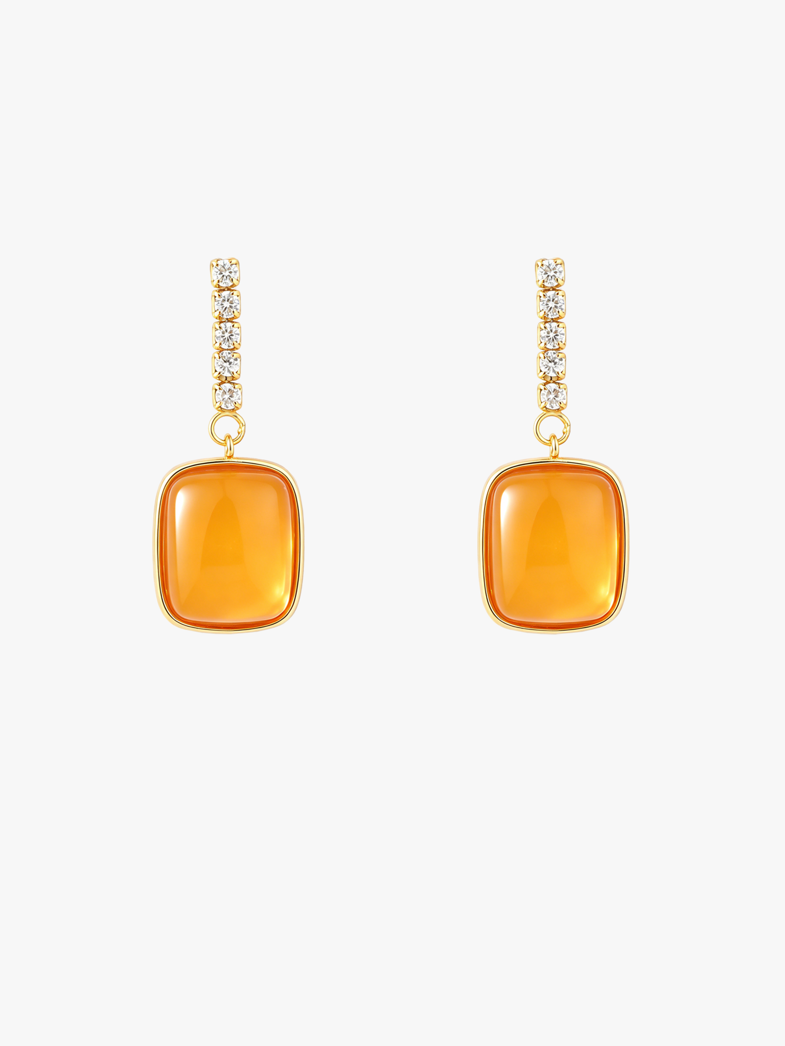 Crystal Bar Cushion Butterscotch Amber Drop Earrings