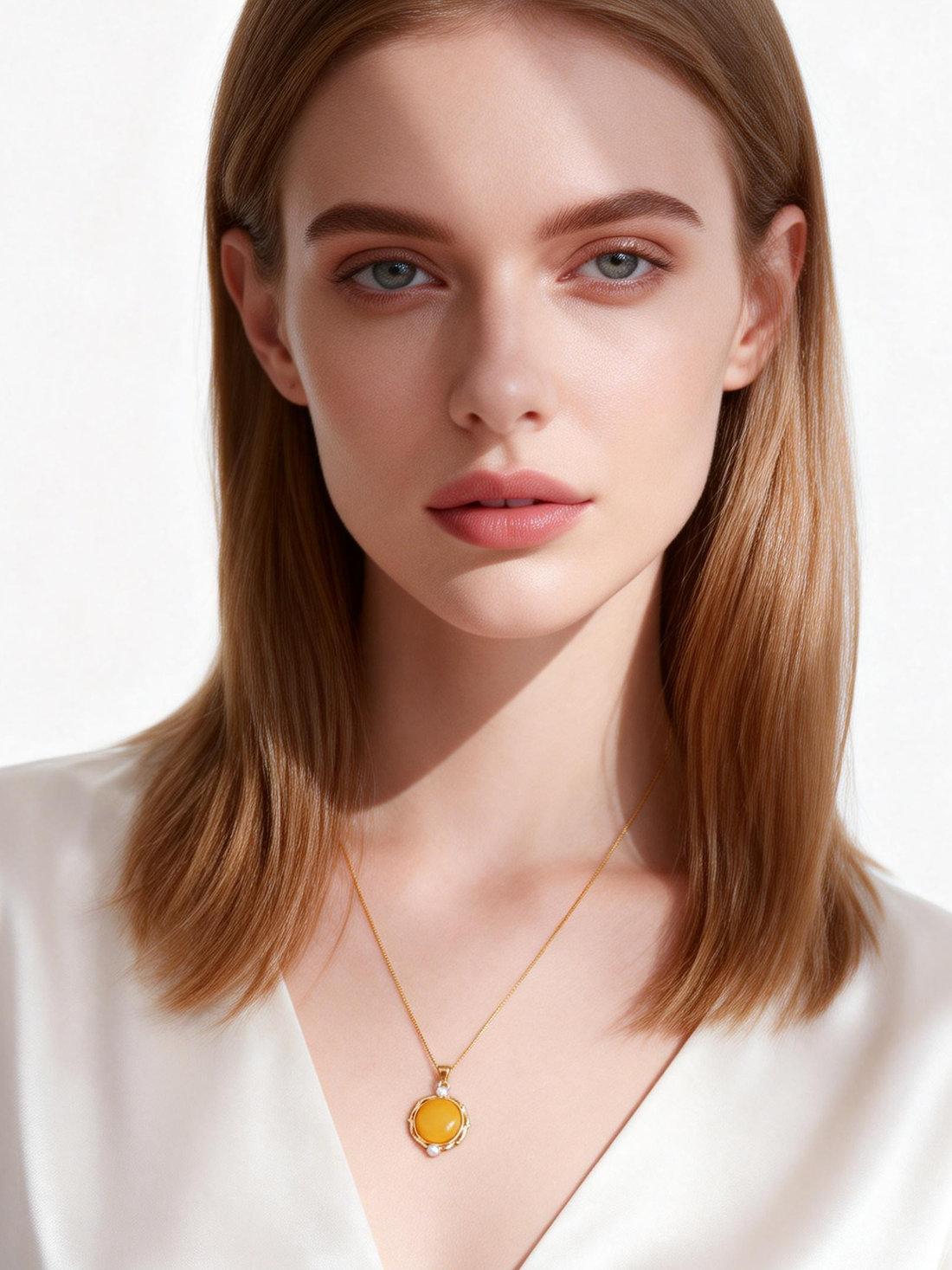 Orb & Pearl Scallop Butterscotch Amber Necklace