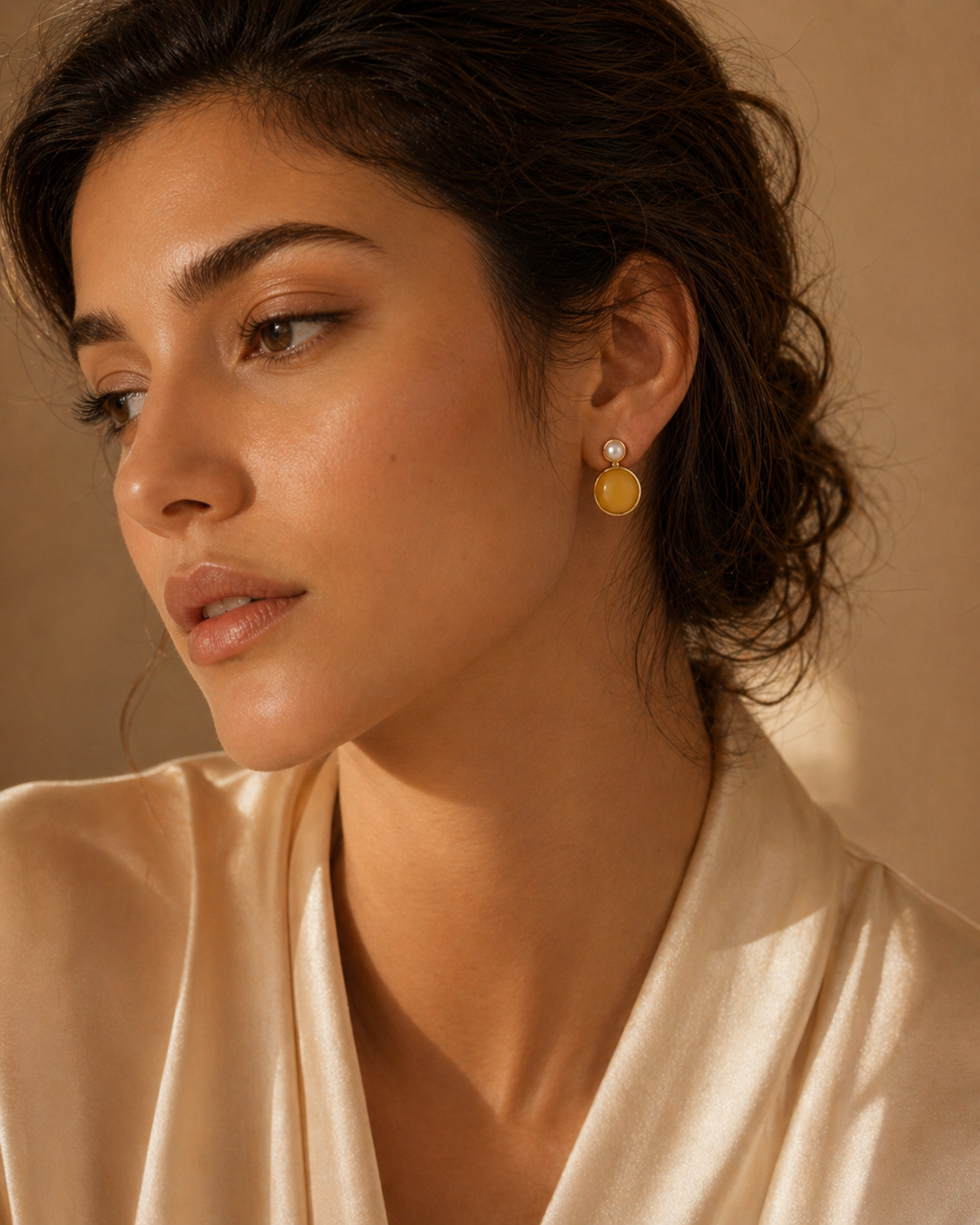 Round Butterscotch Amber Stud Earrings