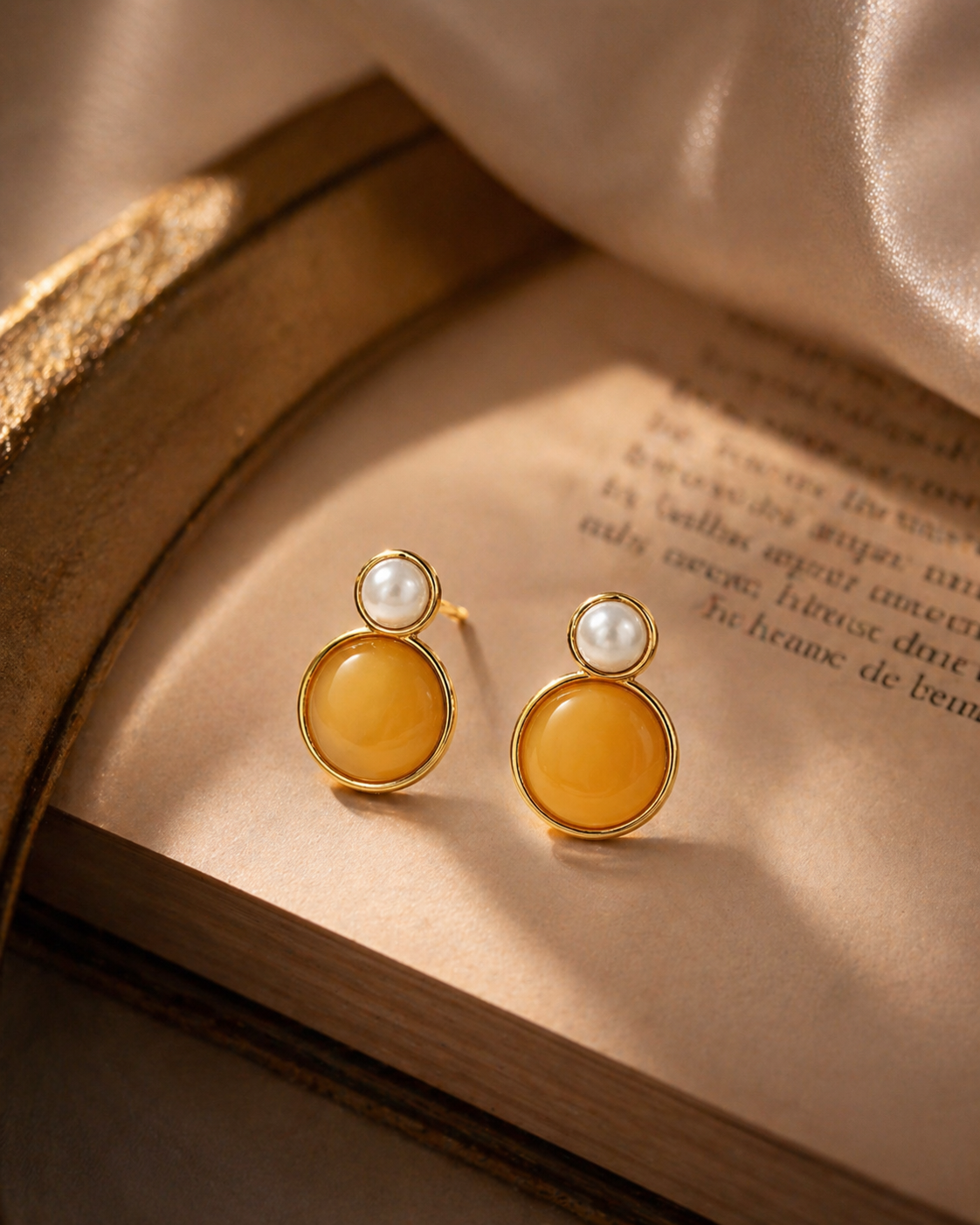 Round Butterscotch Amber Stud Earrings