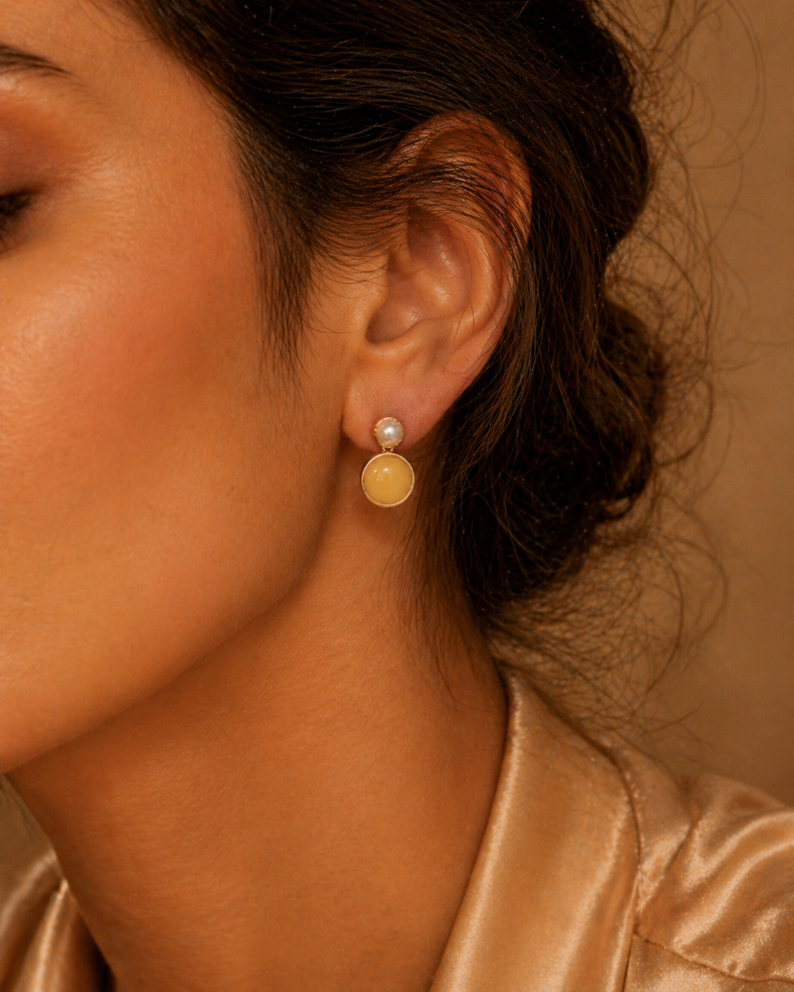 Round Butterscotch Amber Stud Earrings