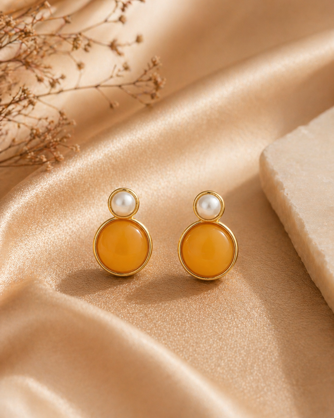 Round Butterscotch Amber Stud Earrings