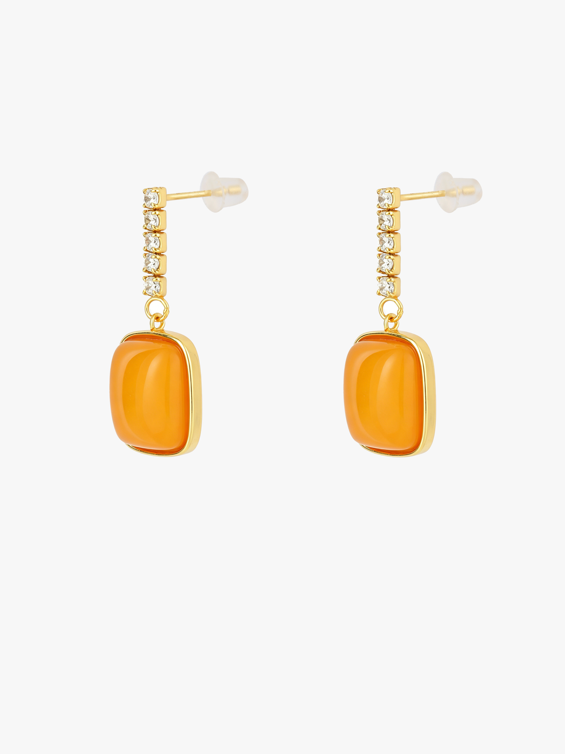 Crystal Bar Cushion Butterscotch Amber Drop Earrings