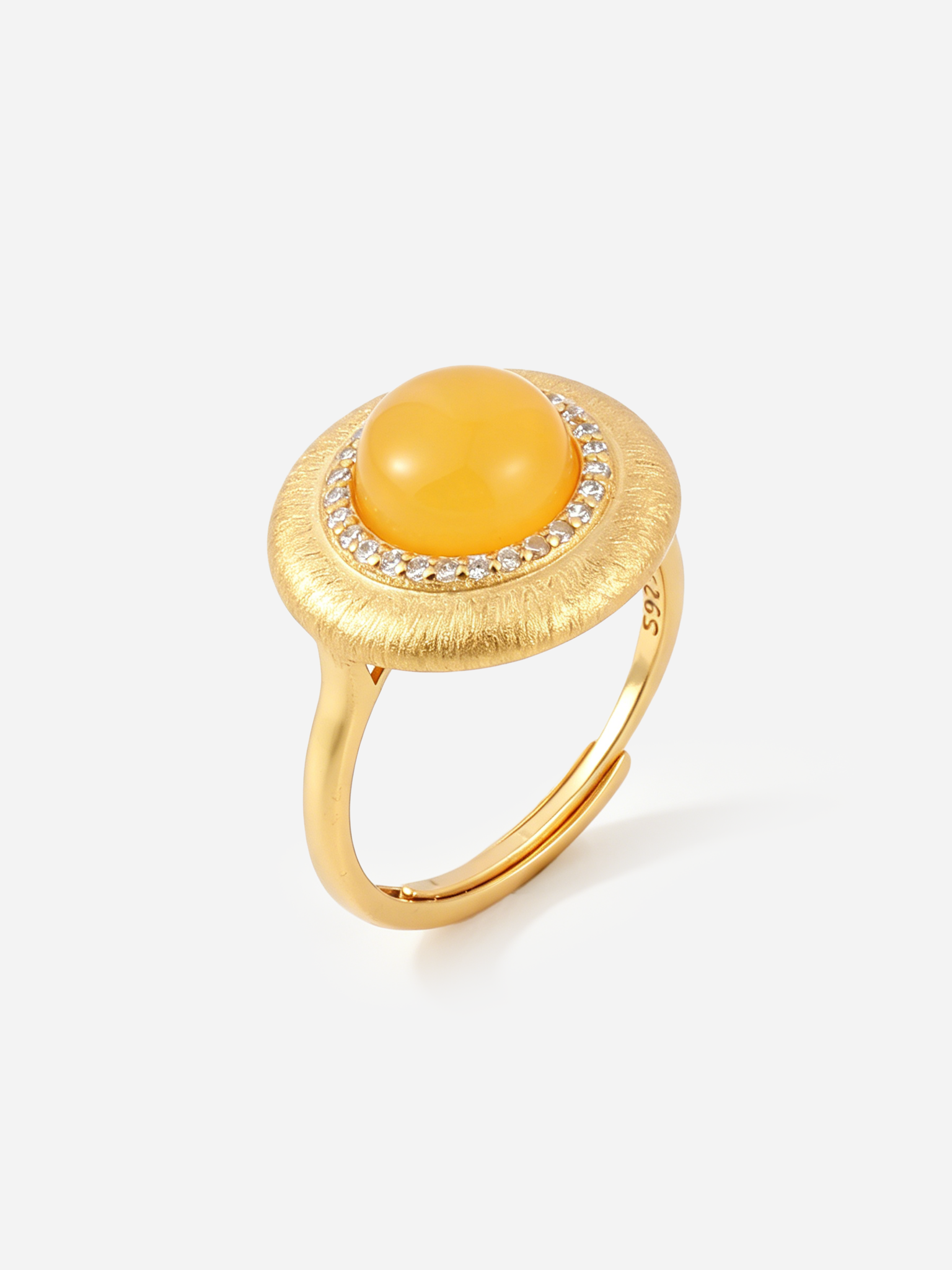 Round Halo Butterscotch Amber Ring
