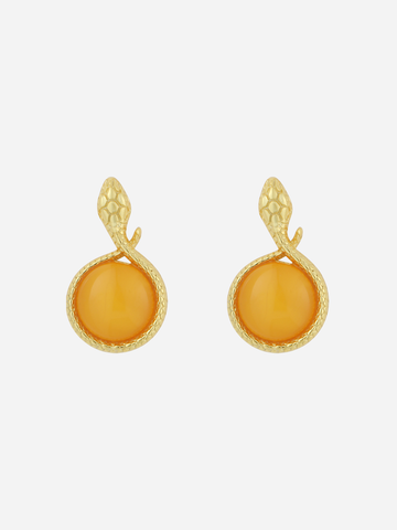 Snake Loop Butterscotch Amber Stud Earrings