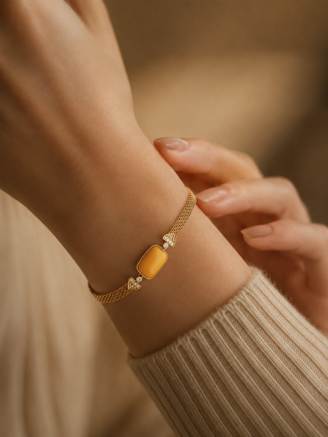 Woven Radiance Butterscotch Amber Bracelet