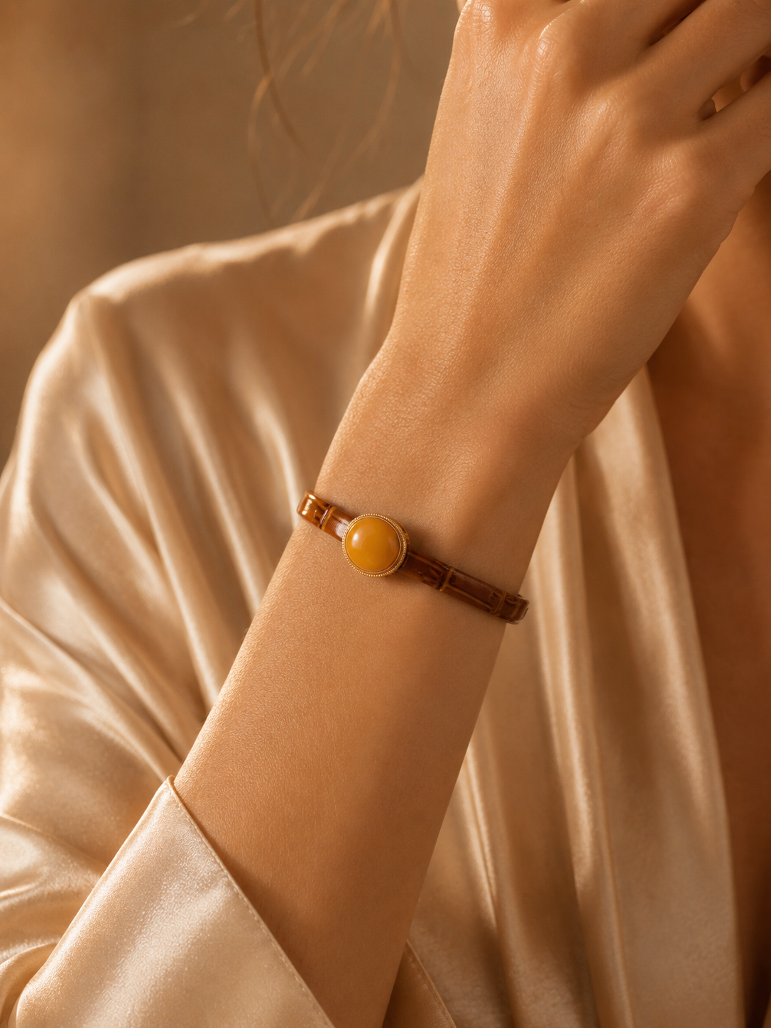 Vintage Croc Butterscotch Amber Leather Bracelet