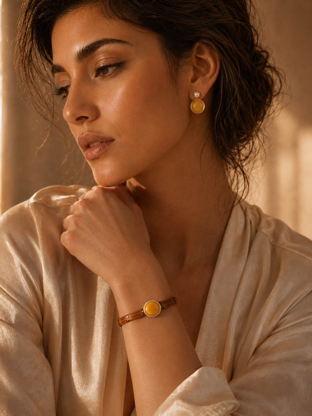 Vintage Croc Butterscotch Amber Leather Bracelet