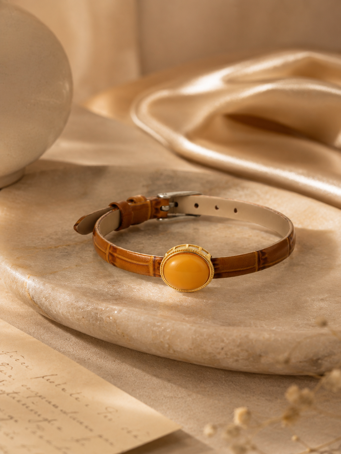 Vintage Croc Butterscotch Amber Leather Bracelet