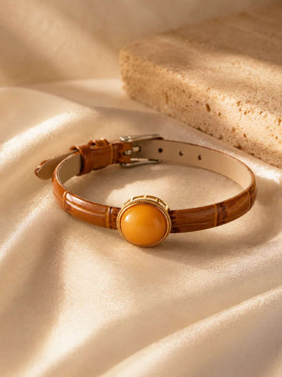 Vintage Croc Butterscotch Amber Leather Bracelet