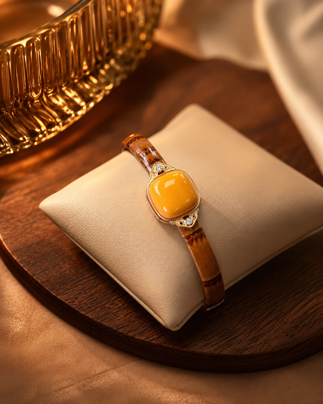Butterscotch Amber Croc-Embossed Leather Bracelet