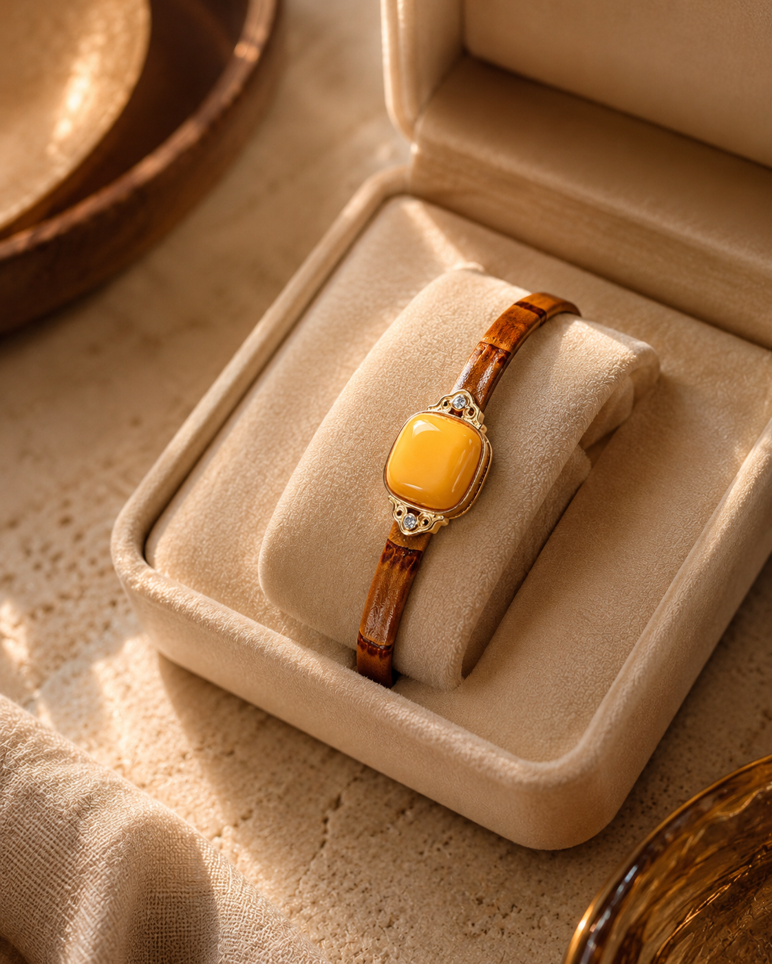 Butterscotch Amber Croc-Embossed Leather Bracelet