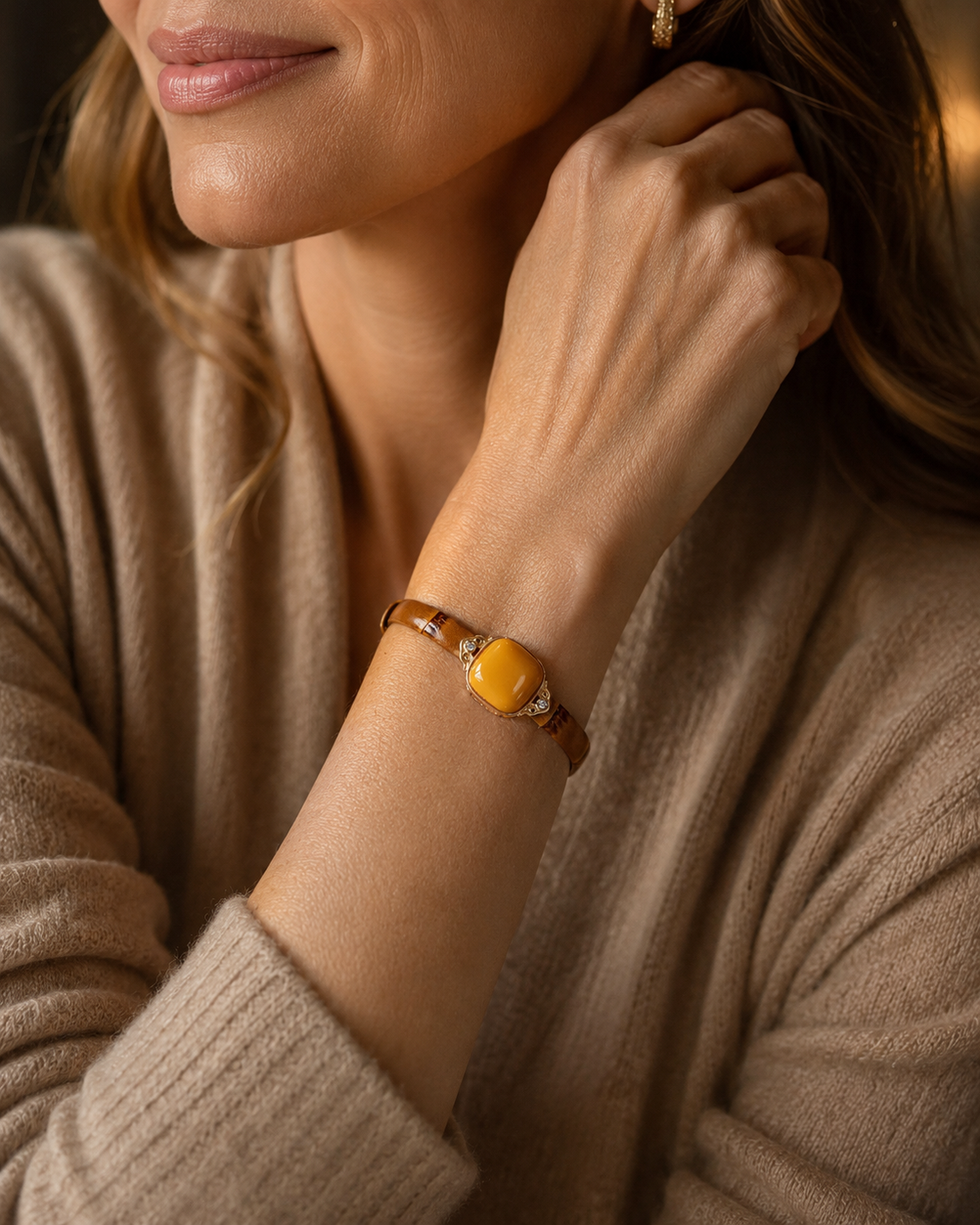 Butterscotch Amber Croc-Embossed Leather Bracelet