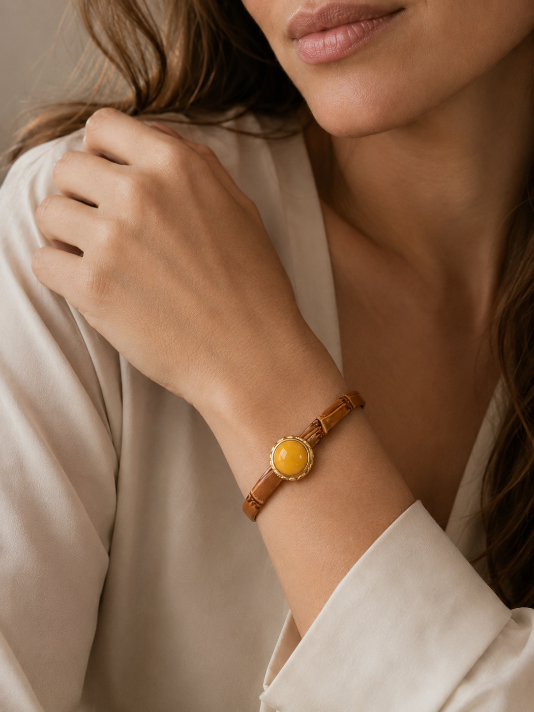 Heritage Filigree Butterscotch Amber Leather Bracelet