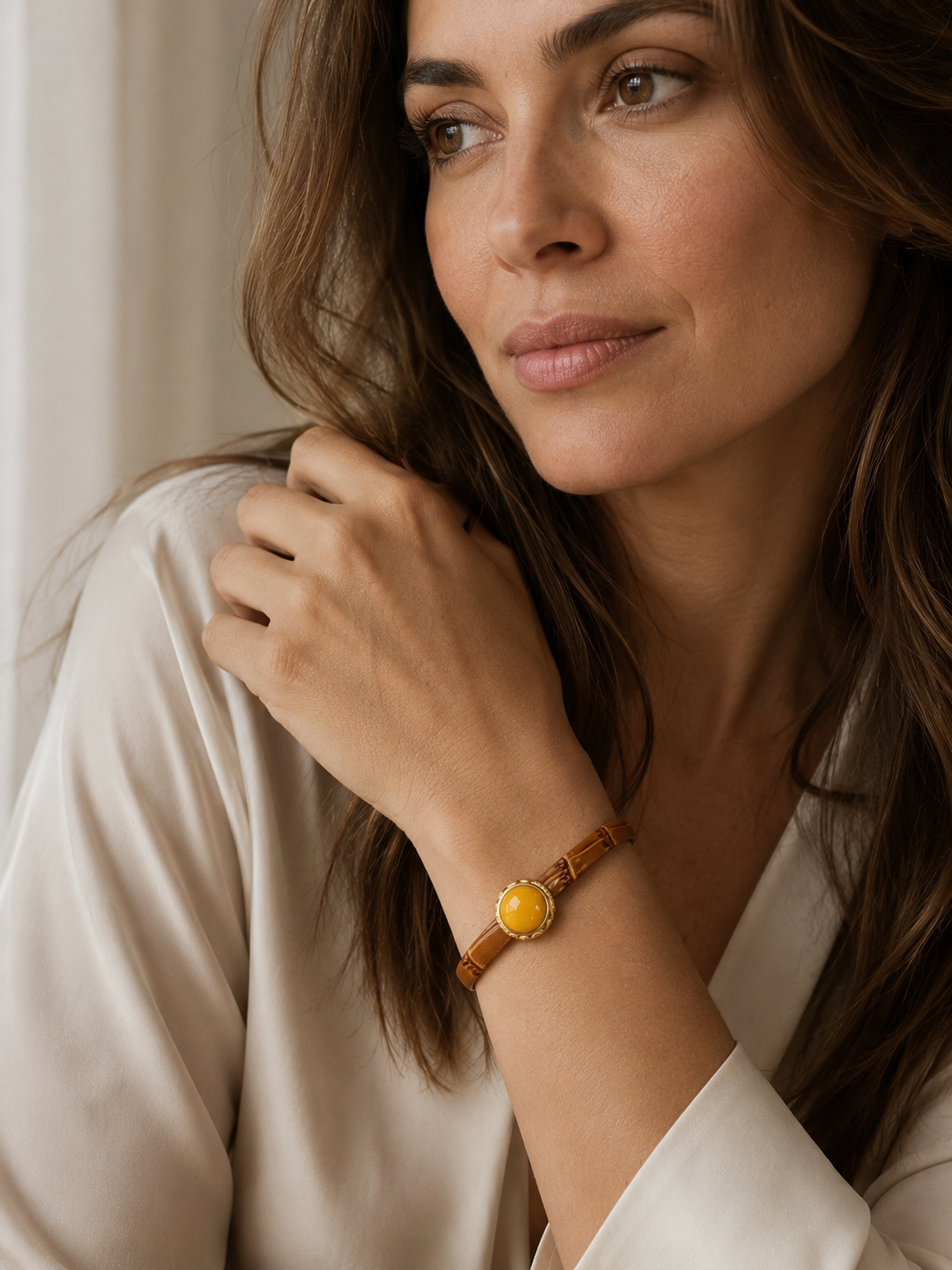 Heritage Filigree Butterscotch Amber Leather Bracelet
