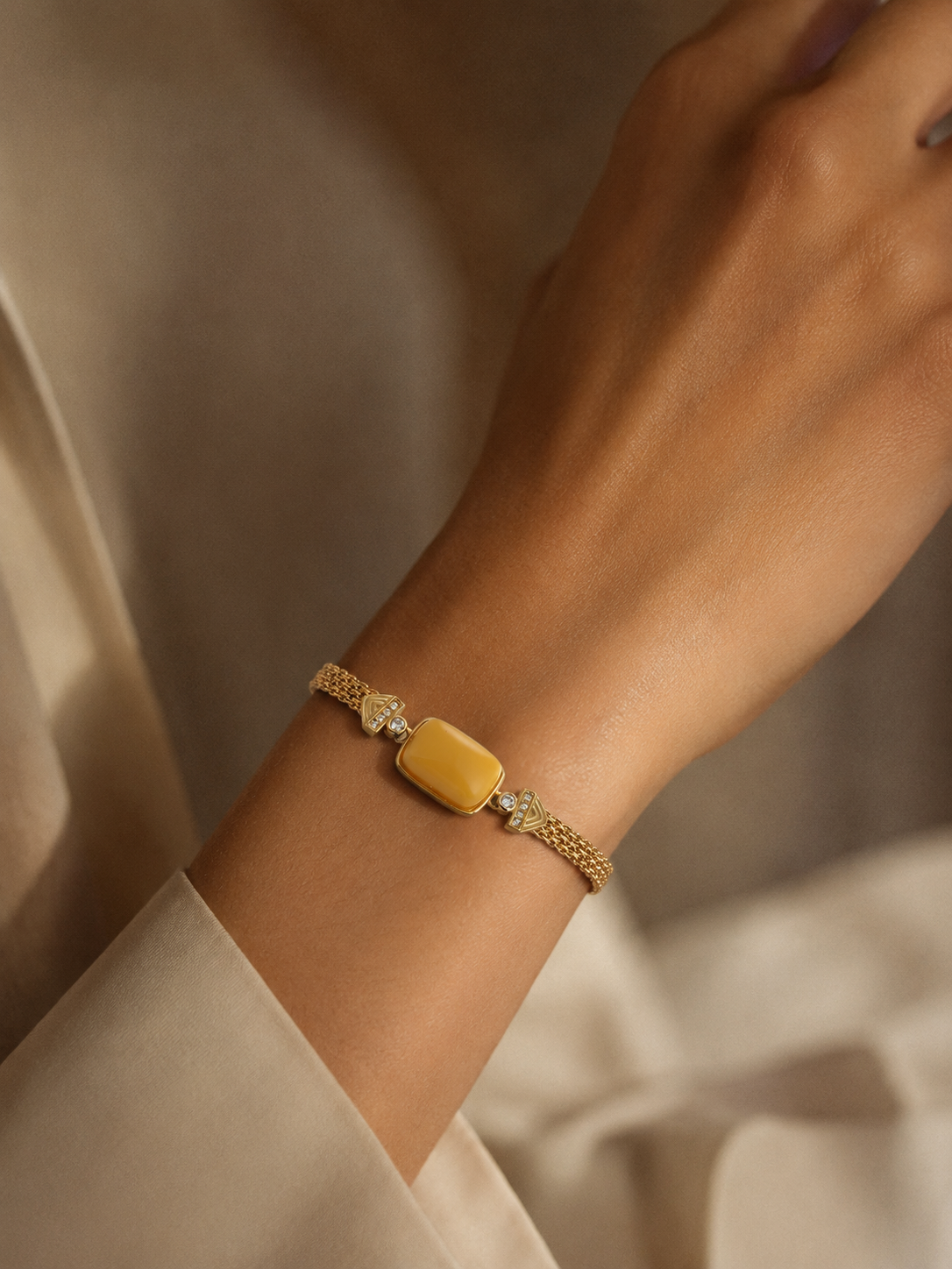 Woven Radiance Butterscotch Amber Bracelet