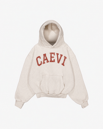 CAEVI Collegiate Heavyweight Hoodie in Vintage Oatmeal – front product view
