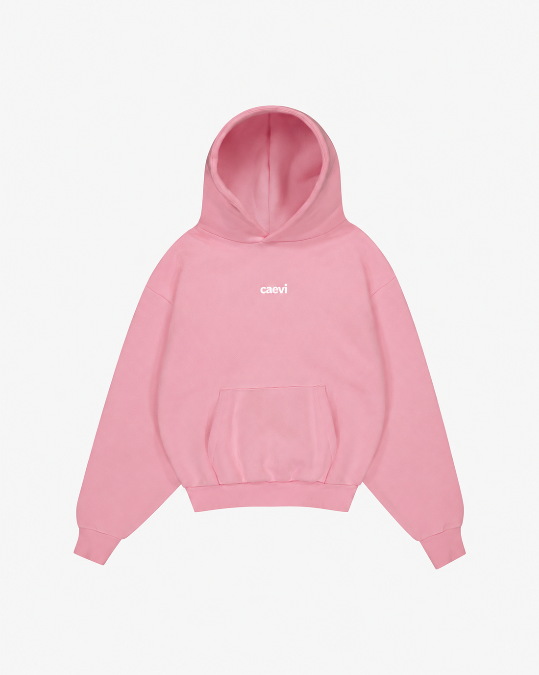 CAEVI Essential Heavyweight Hoodie in Powder Pink – model styling view