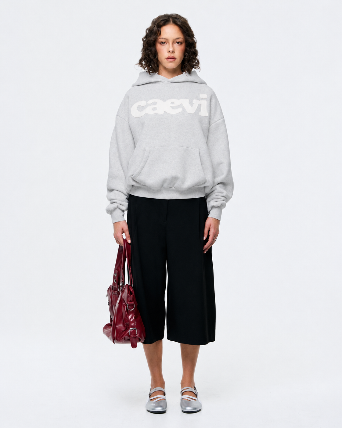 CAEVI Statement Heavyweight Hoodie in Grey – model styling view