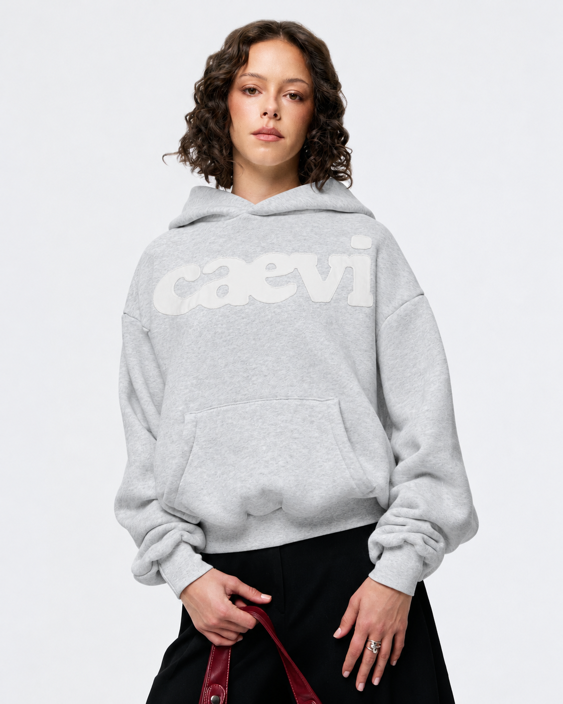 CAEVI Statement Heavyweight Hoodie in Grey – model styling view