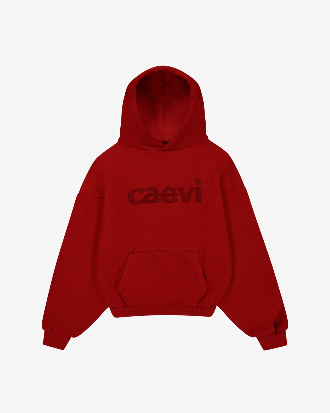 Appliqué Heavyweight Hoodie in Crimson – front upper-body model view