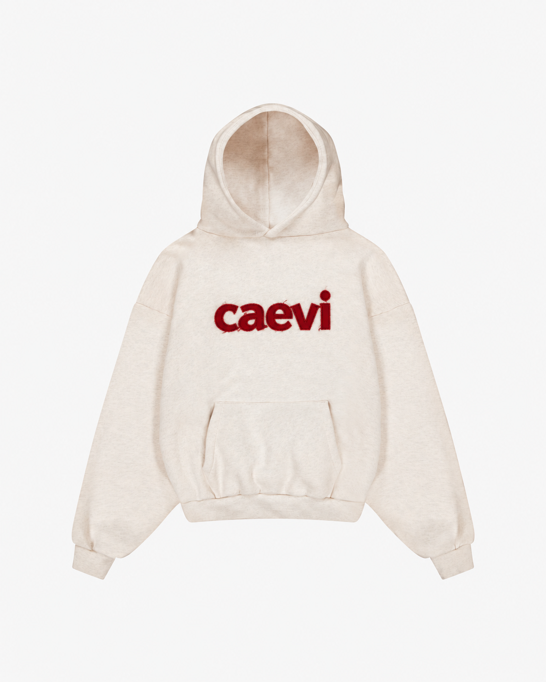 CAEVI Appliqué Heavyweight Hoodie in Oatmeal – front product view