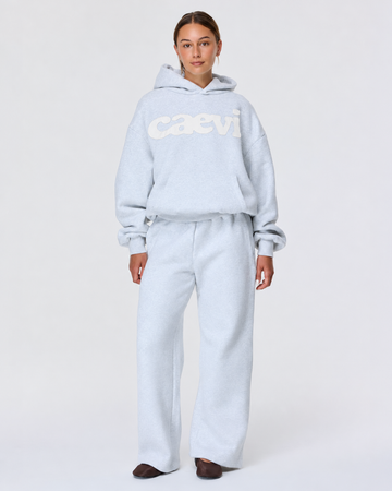 CAEVI Heavyweight Straight Tracks in Grey – logo-free pants model styling view