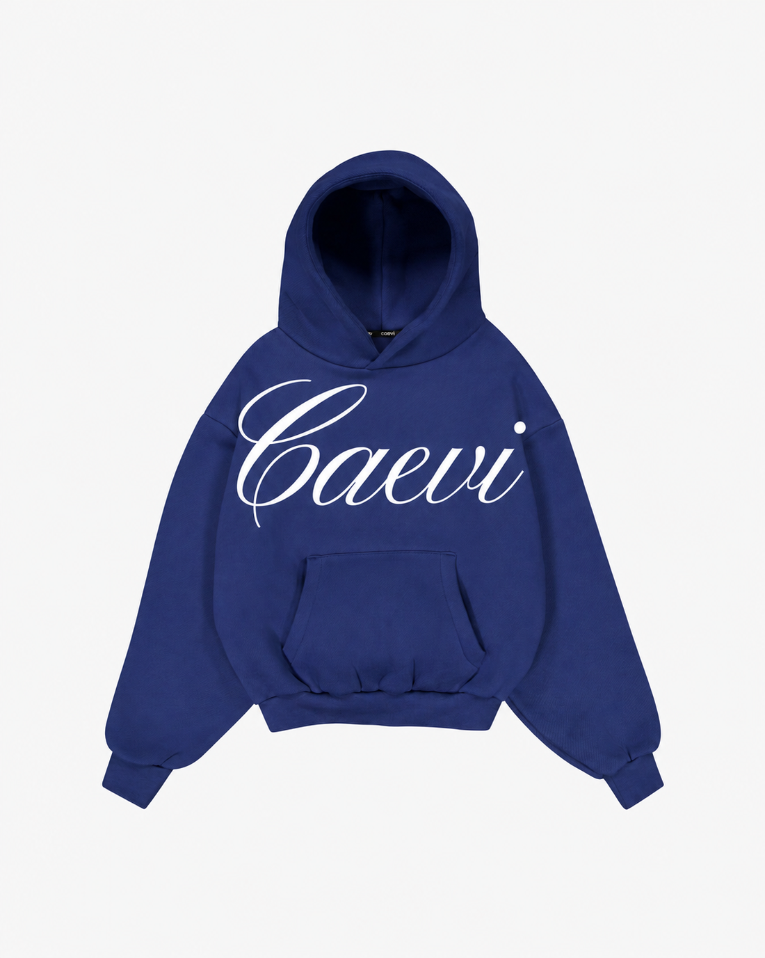 CAEVI Calligraphy Heavyweight Hoodie in Royal Blue – model styling view