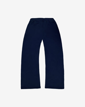 Navy logo-free heavyweight straight-leg track pants, front view