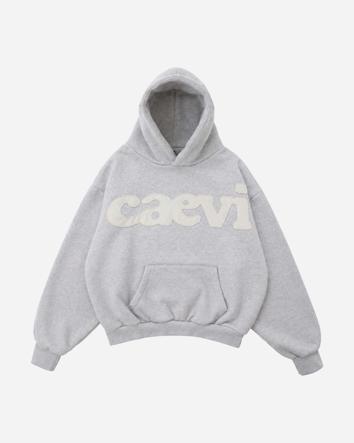 Statement Heavyweight Hoodie in Marle Grey with cream fabric appliqué – front product view