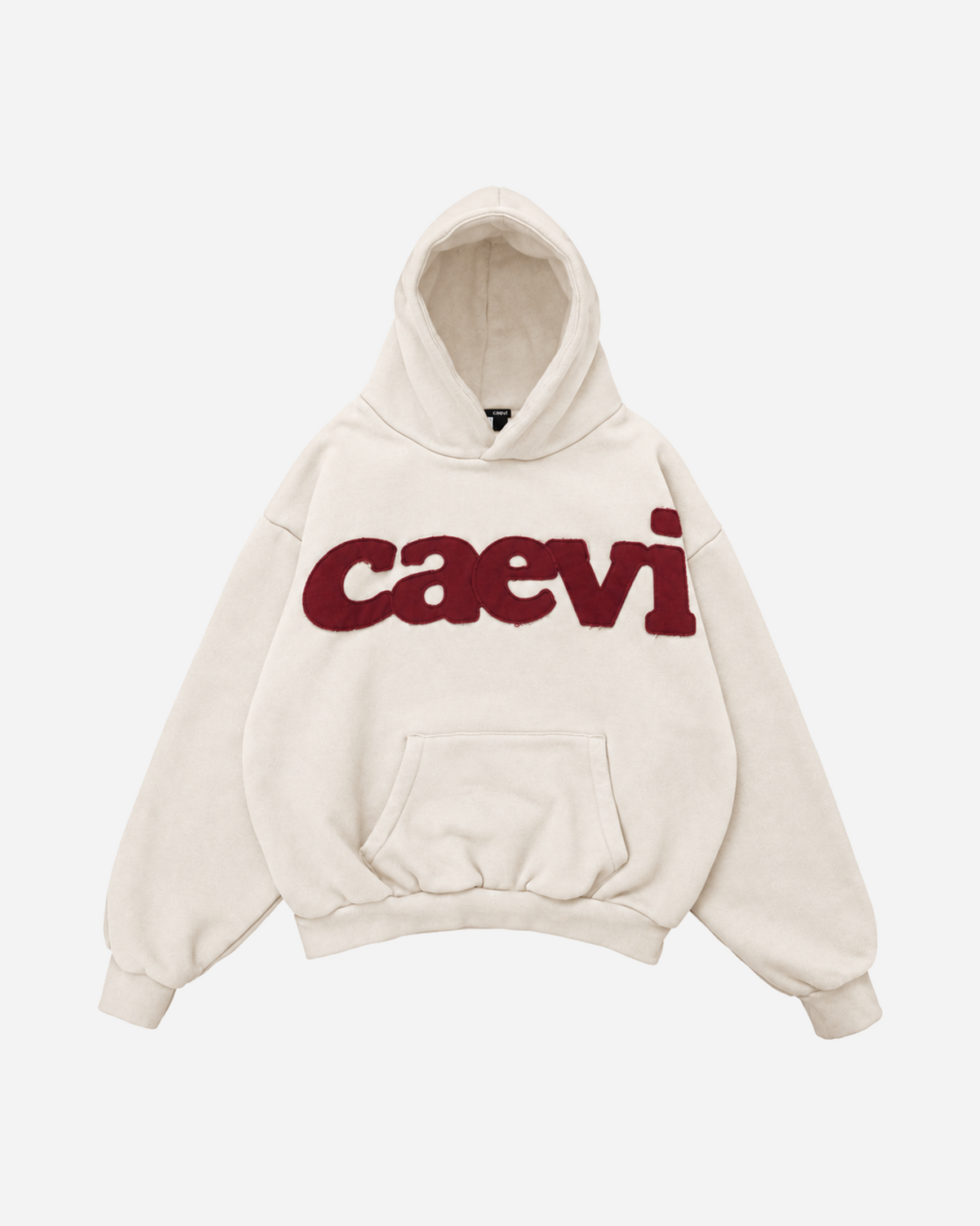 Statement Heavyweight Hoodie in Oatmeal with burgundy fabric appliqué – front product view