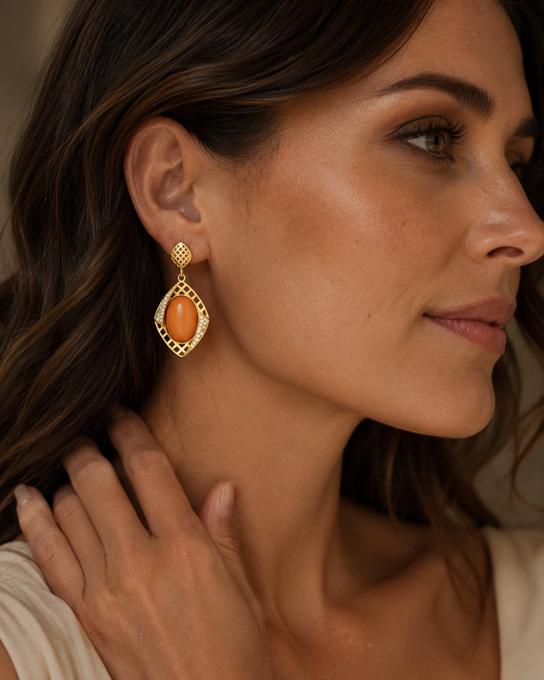 Lattice Marquise Butterscotch Amber Drop Earrings
