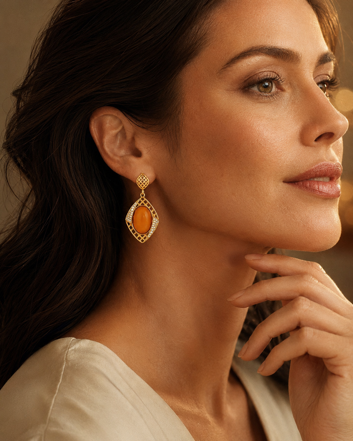 Lattice Marquise Butterscotch Amber Drop Earrings