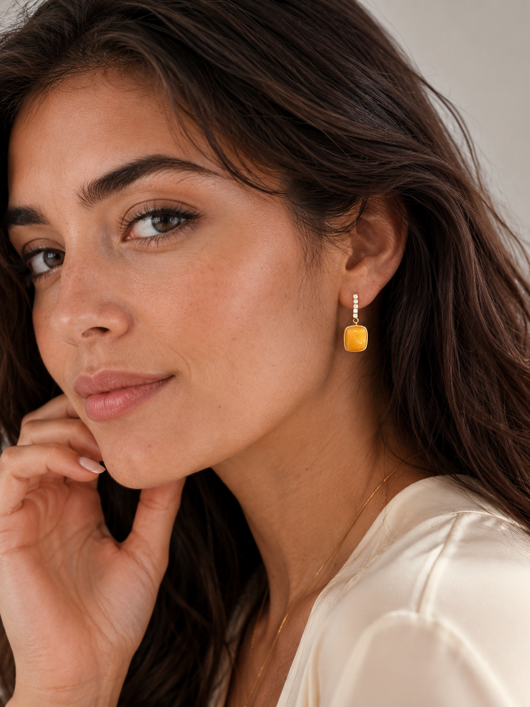 Crystal Bar Cushion Butterscotch Amber Drop Earrings