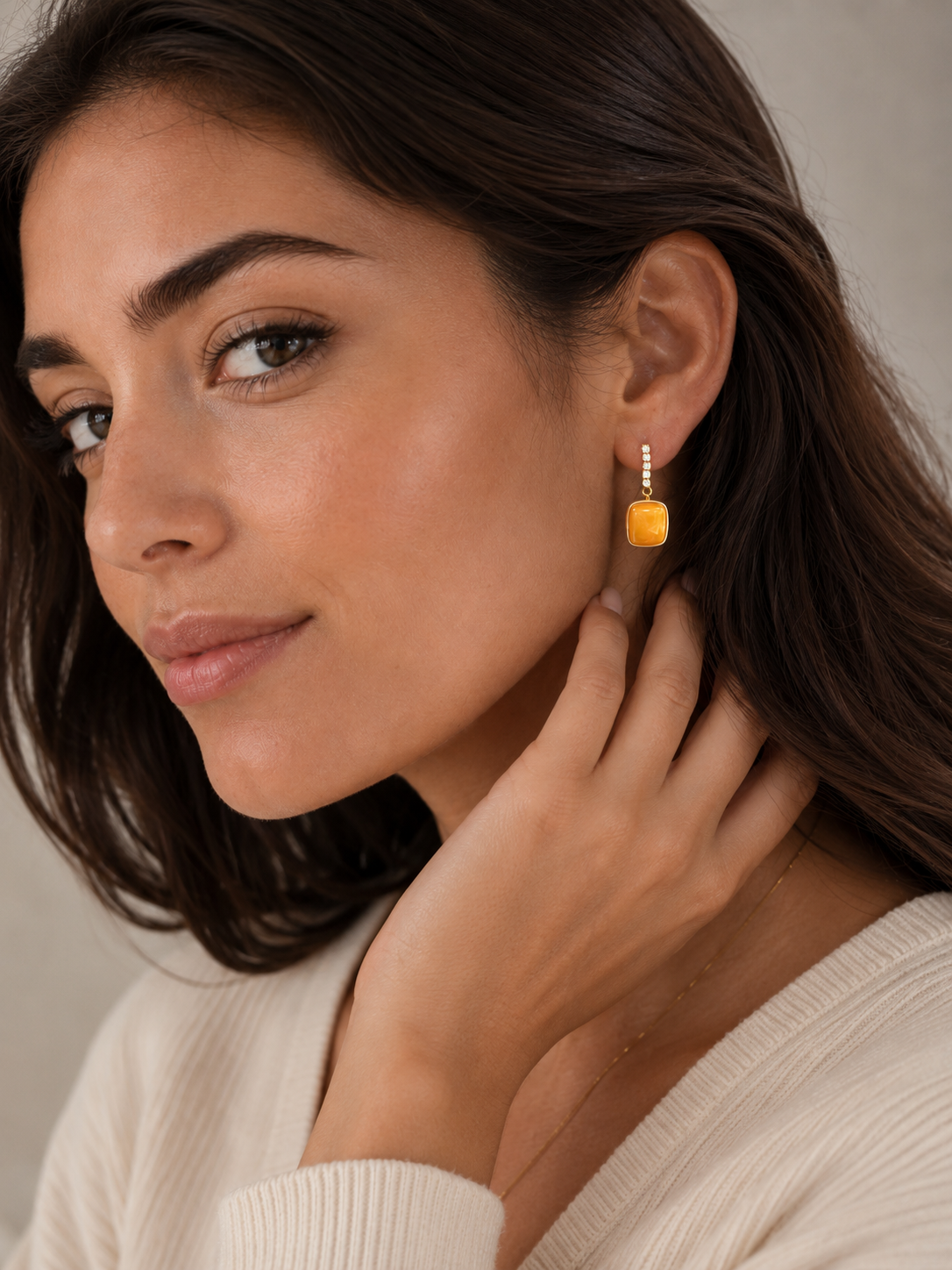Crystal Bar Cushion Butterscotch Amber Drop Earrings