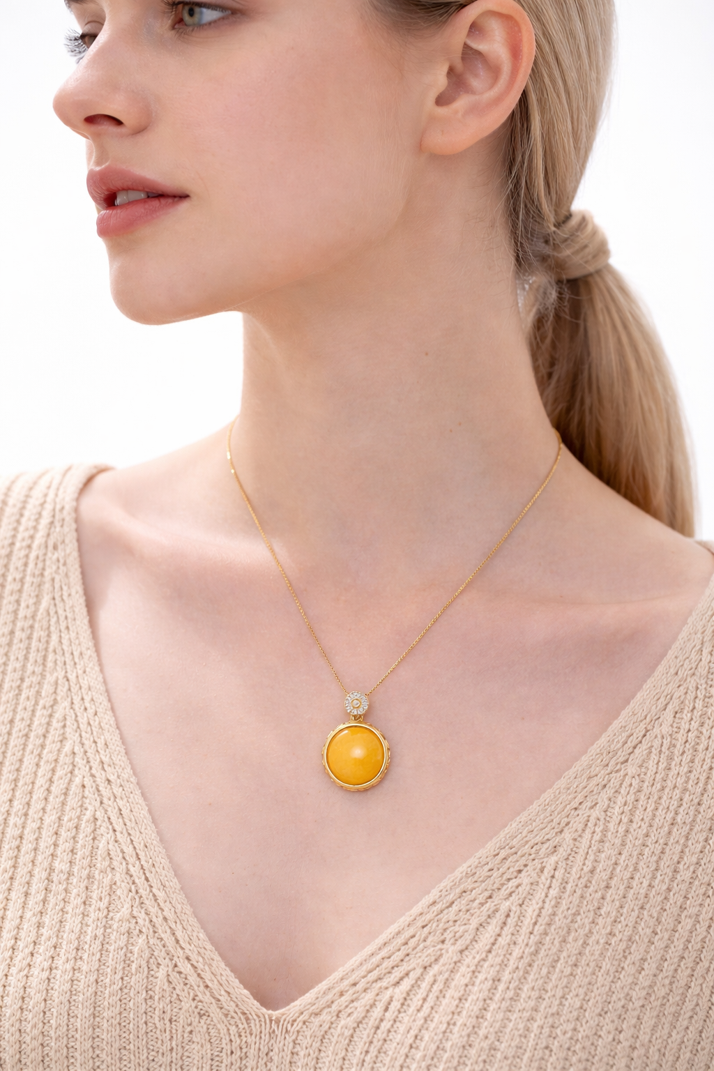 Glistening Petal Butterscotch Amber Necklace