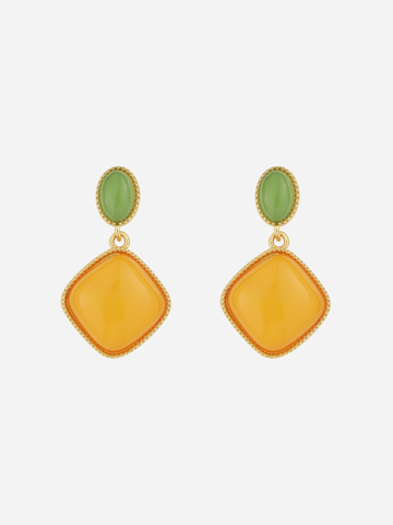 Nature Motif Square Butterscotch Amber Drop Earrings