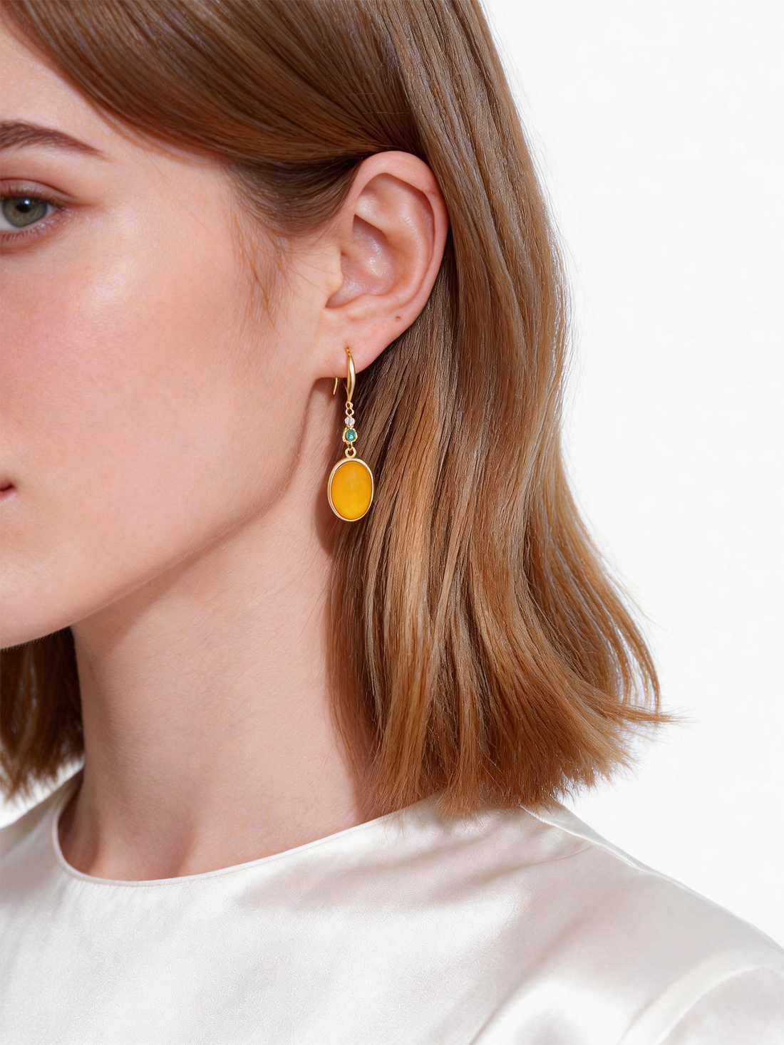 Nature Motif Oval Butterscotch Amber Drop Earrings