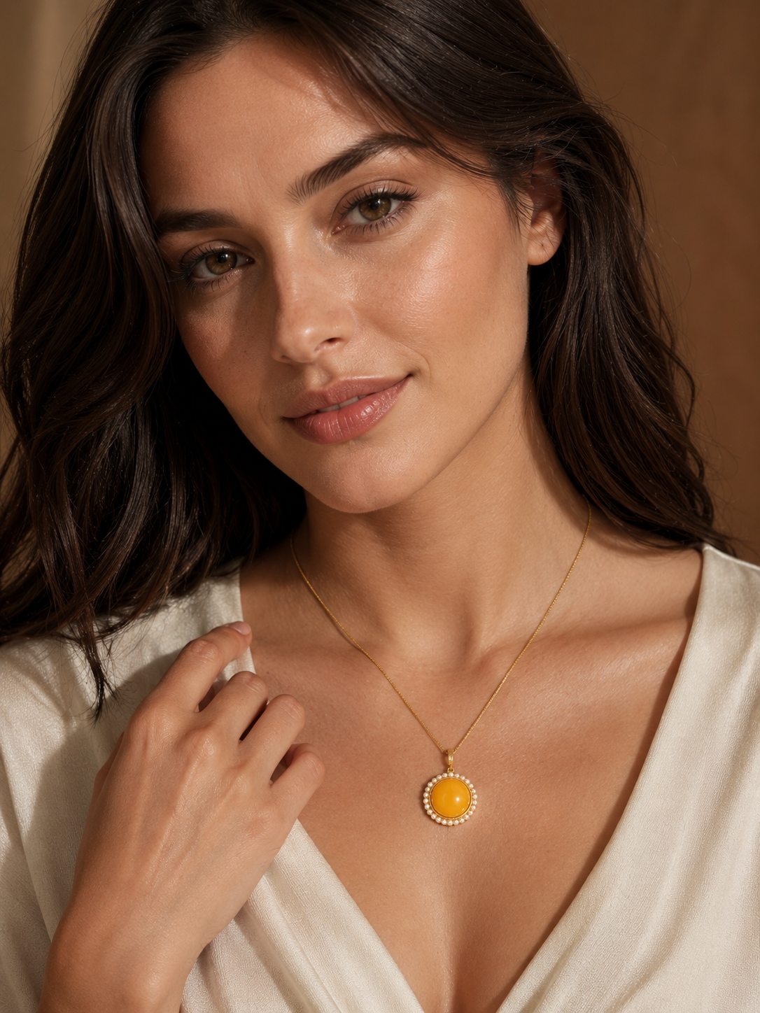 Pearl Halo Round Butterscotch Amber Necklace