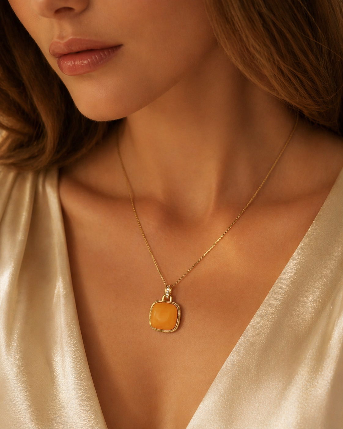 Graceful Cushion Butterscotch Amber Necklace