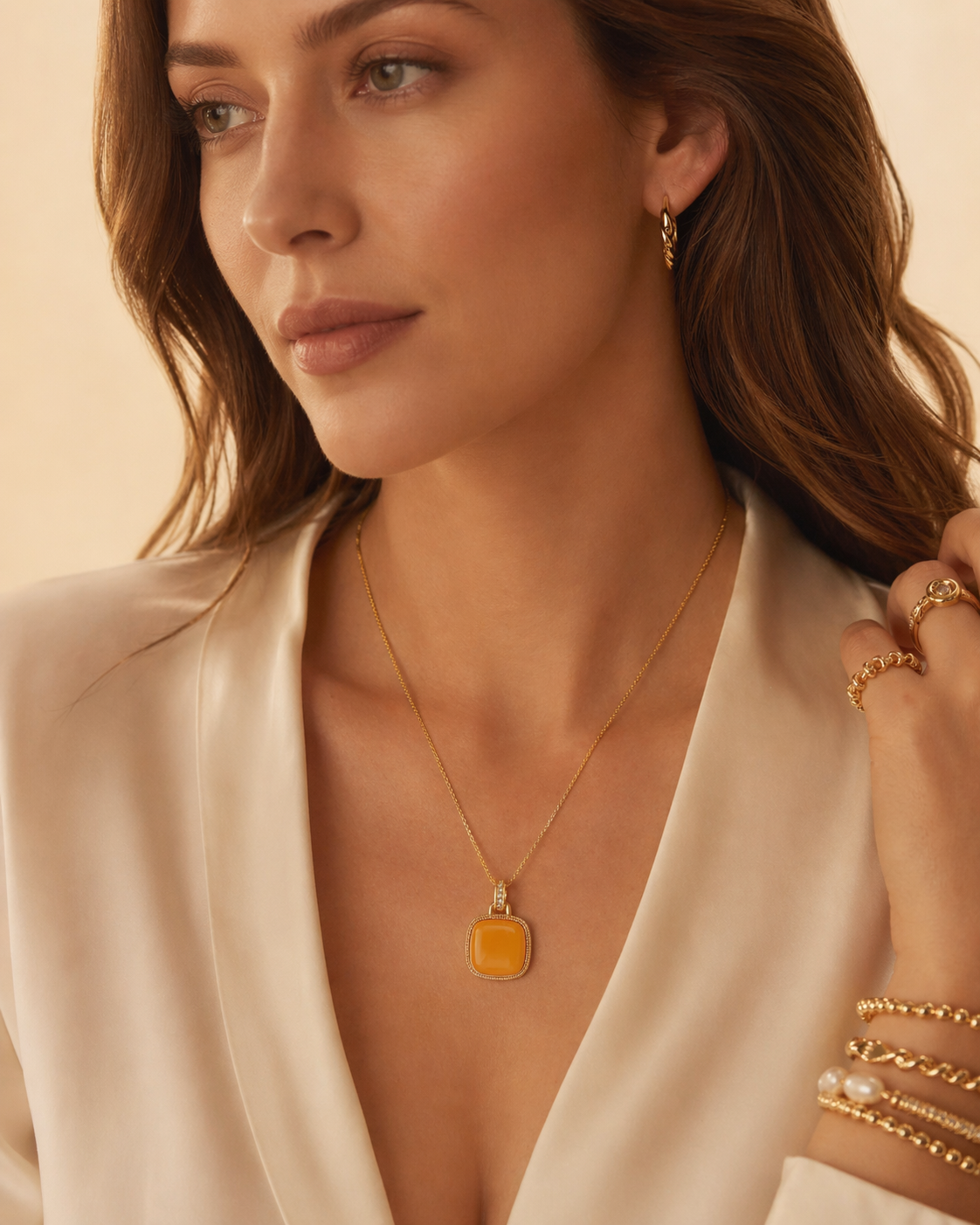 Graceful Cushion Butterscotch Amber Necklace