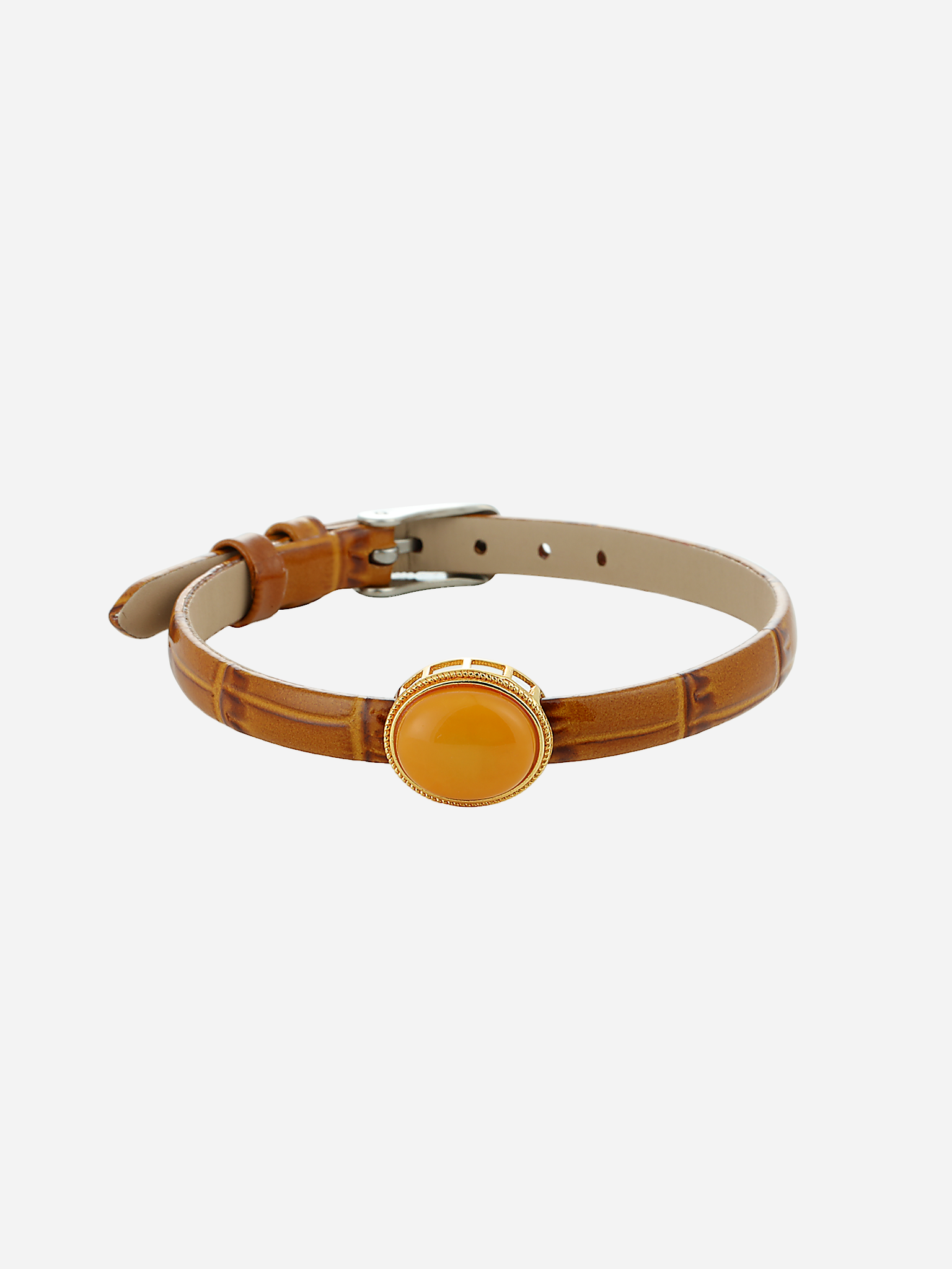 Vintage Croc Butterscotch Amber Leather Bracelet