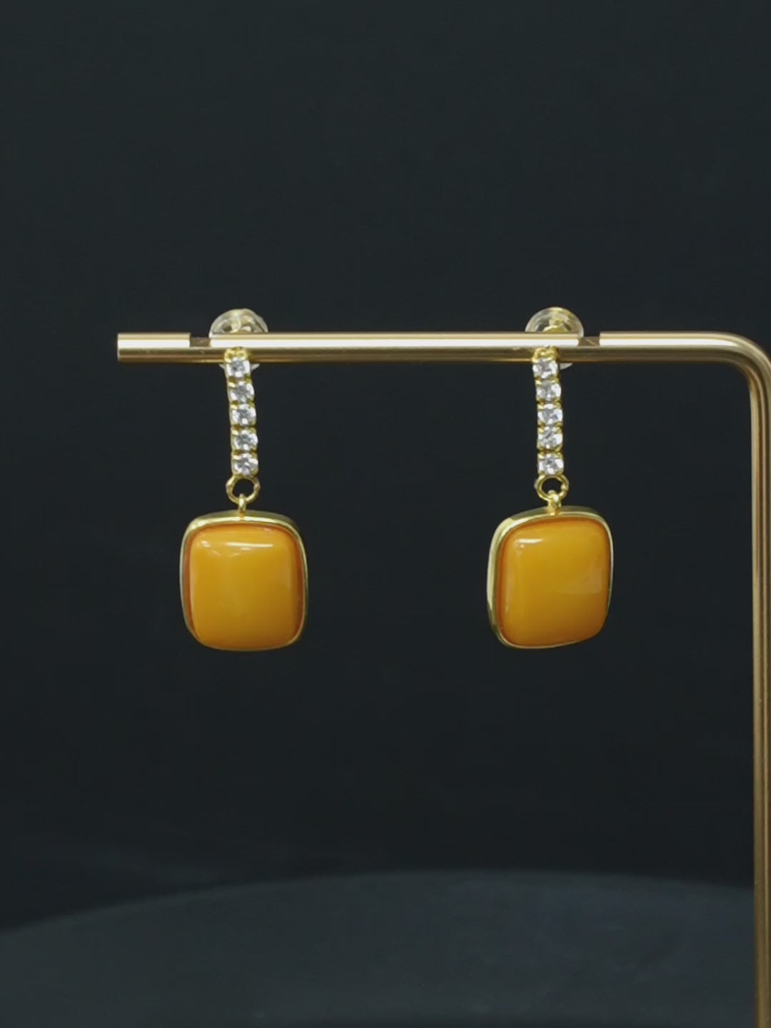 Crystal Bar Cushion Butterscotch Amber Drop Earrings